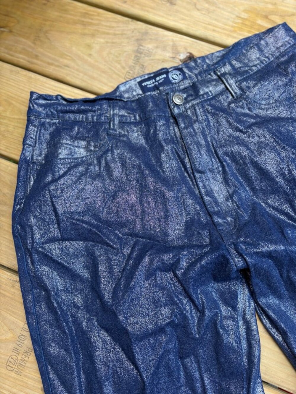 Venetia Jeans Women’s Size 16 Metallic Navy Silver Bootcut Pants Y2K - Picture 2 of 4